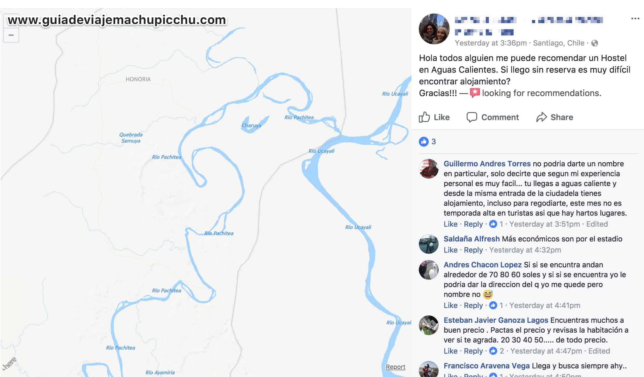 Consultas en los grupos de Facebook sobre donde alojarse en Machu Picchu