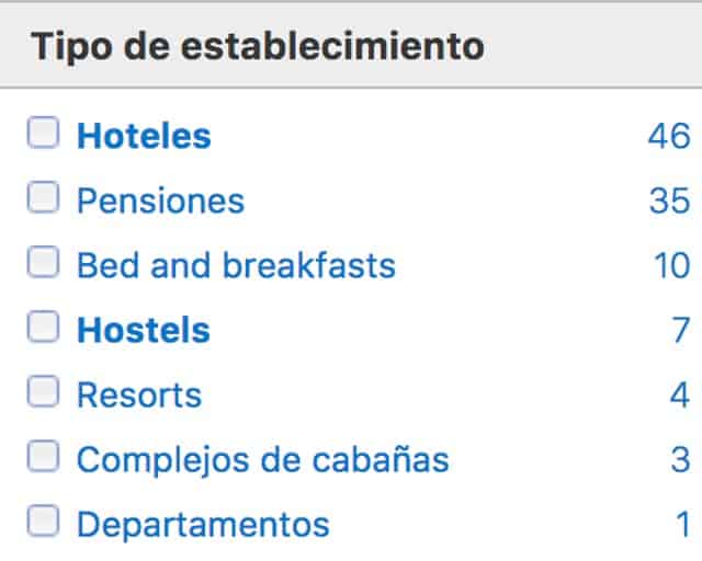 Tipos de hospedaje disponibles en booking