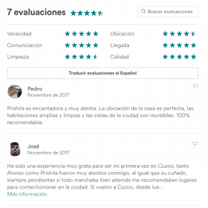 opiniones airbnb cusco machu picchu