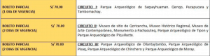 Boleto Turístico Parcial